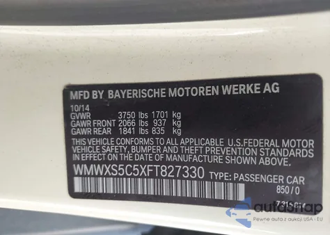 2015 Mini Hardtop Cooper from USA, damaged, VIN WMWXS5C5XFT827330